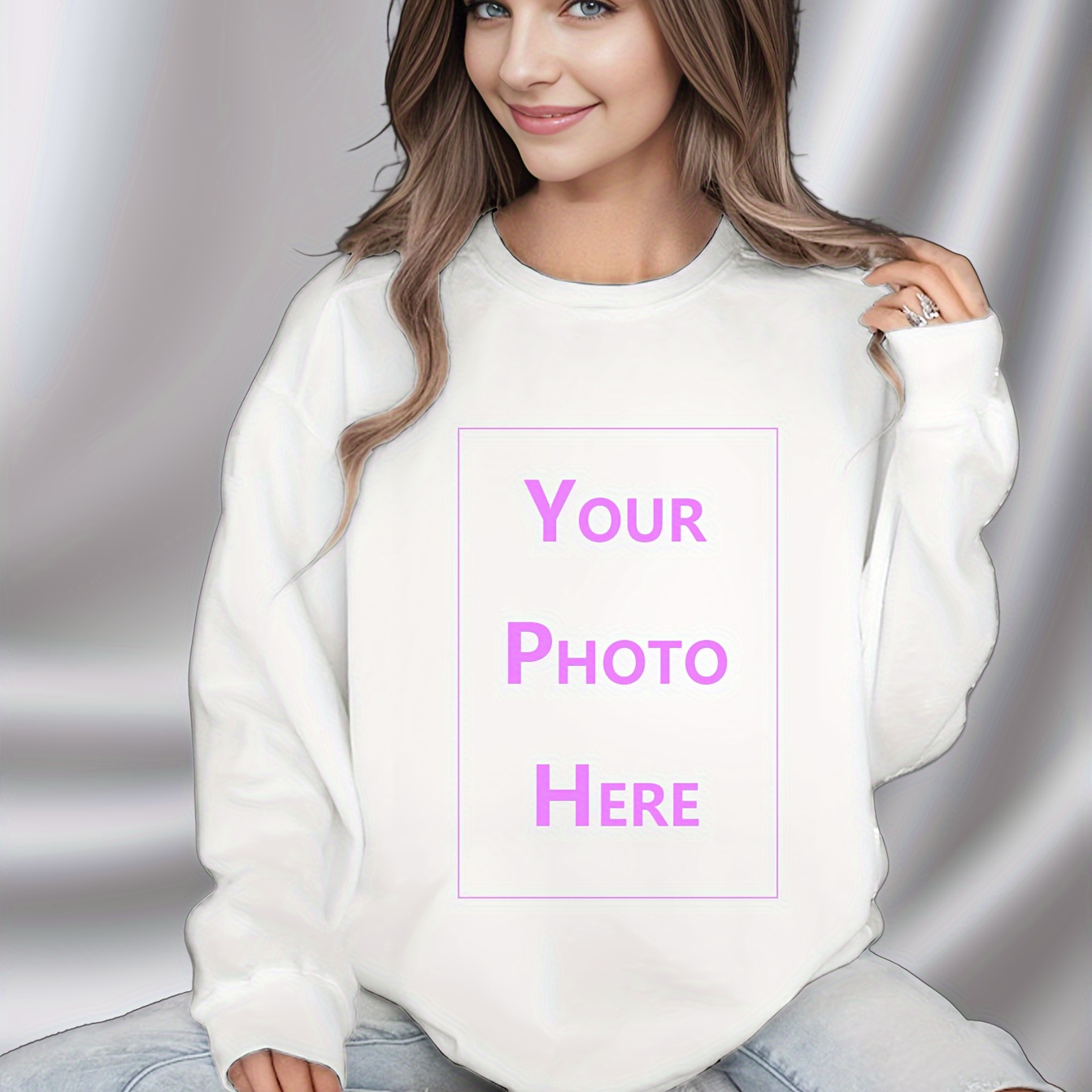 

Custom Photo Print Women's Crew Neck Sweatshirt - Casual Polyester , Machine Washable, Geometric Pattern