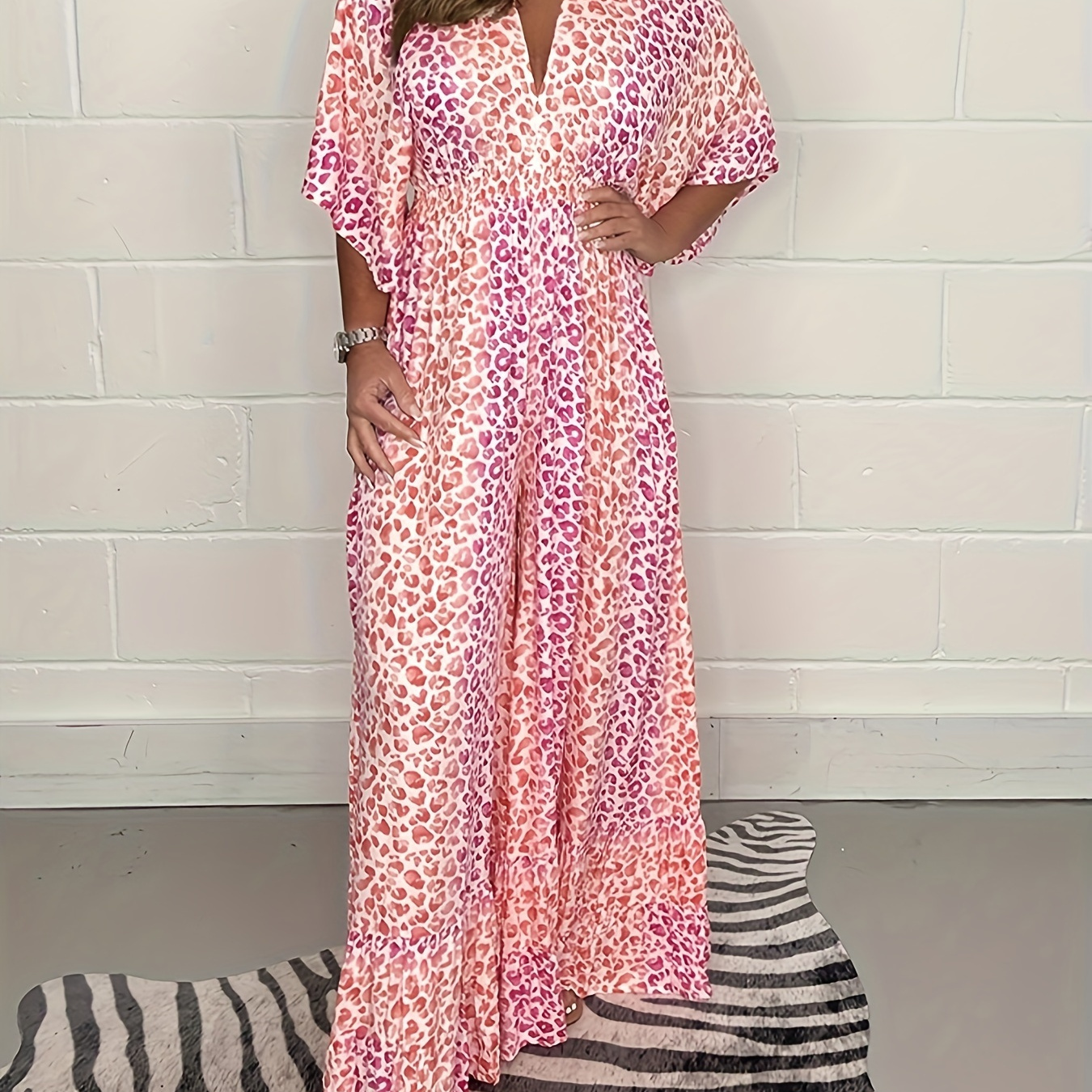 

Leopard Geometric Multi-print V-neck Kimono Jumpsuit