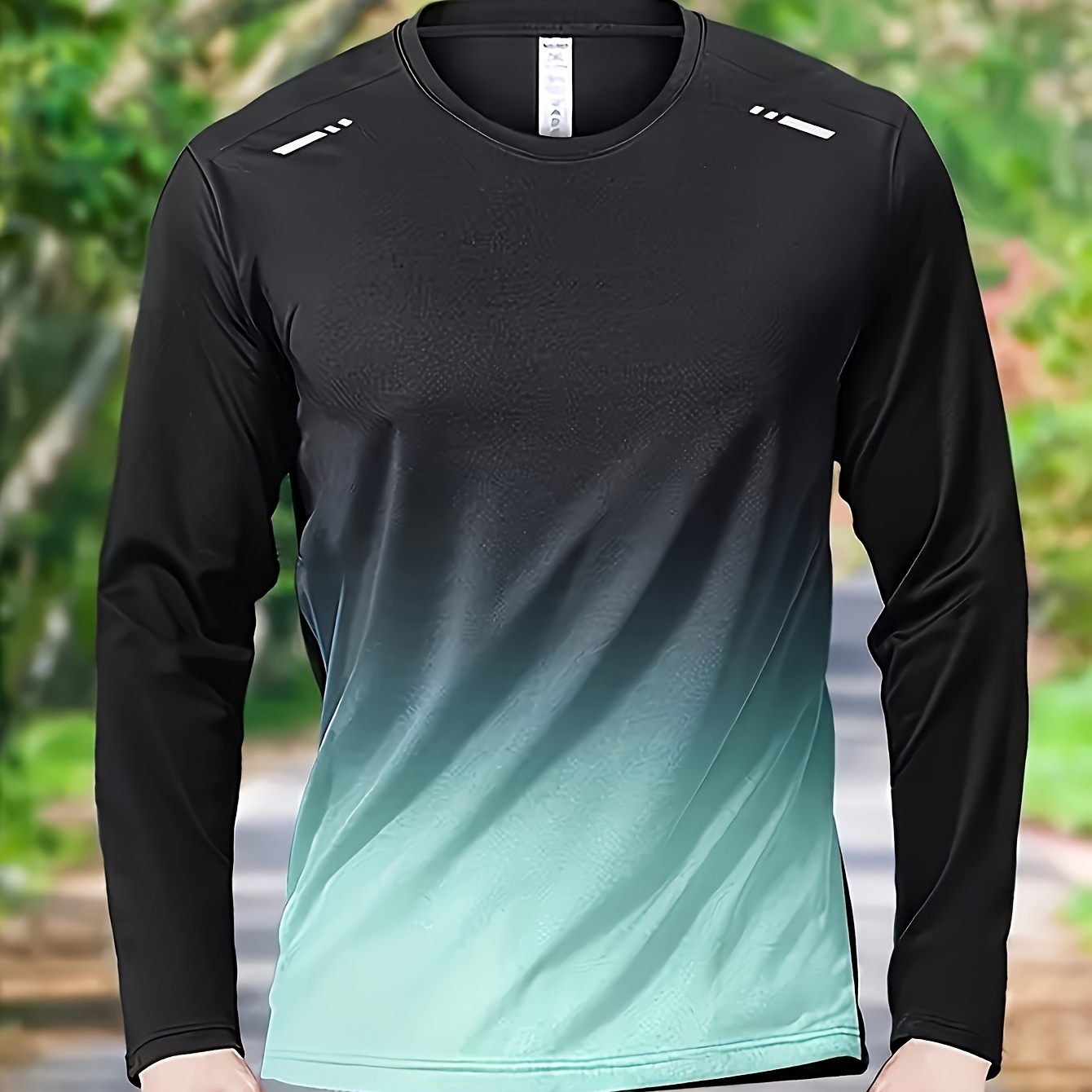 

Buruite Men's Gradient Long Sleeve T-shirt - Quick Dry, Moisture-wicking Polyester Crew Neck Top For Casual Running Training & Hiking