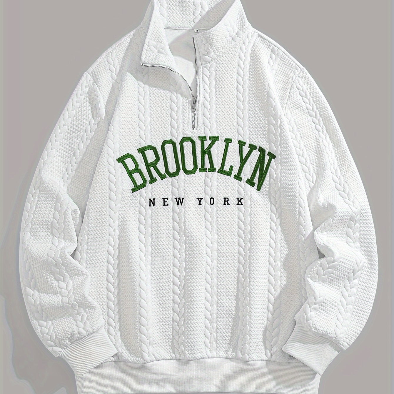 

Brooklyn New Embroidered Jacquard Sweatshirt, Preppy Style, Long Sleeve, Collared Neck, 100% Polyester, Stretch, Regular Length, 320g/m² Knit Fabric, Loose Fit