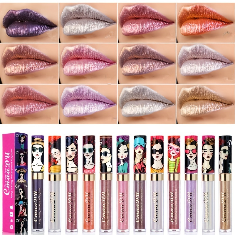 

11 Color Lip Gloss, Metallic Shimmer Glitter Finish Lipstick, Long Lasting Waterproof Lip Stain Valentine's Day Gifts