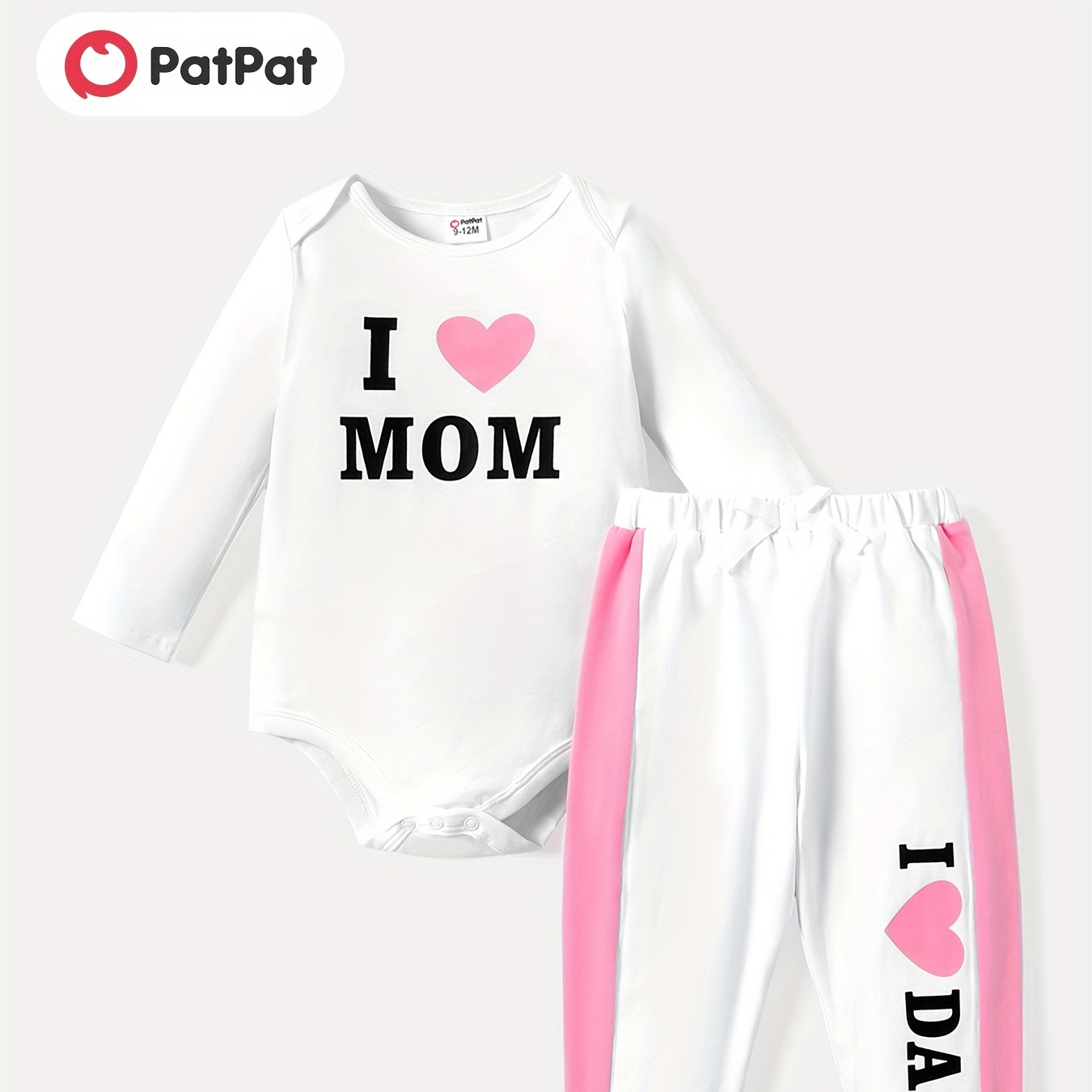 

Patpat 2pcs Baby Girl Cotton Long-sleeved Heart & Letter Print Romper And Sweatpants Set
