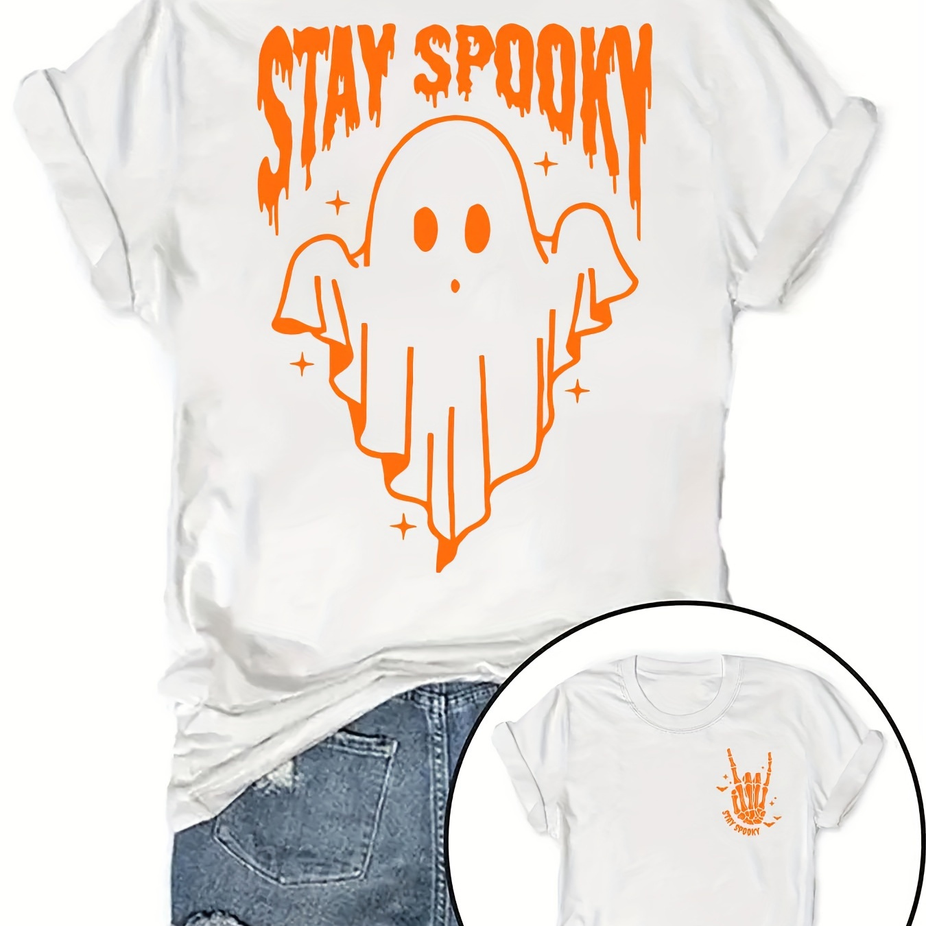 

Halloween Graphic Print T-shirt, Short Sleeve Crew Neck Casual Top For Summer & Spring, Women's Clothing