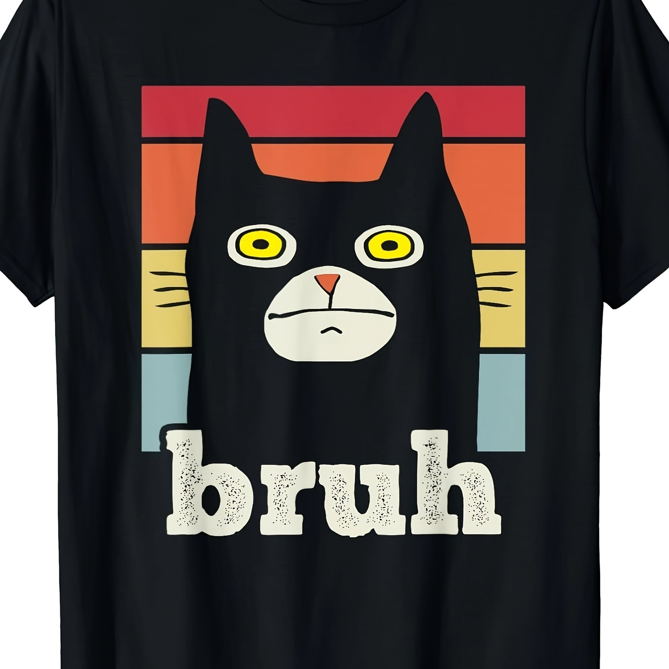 

Funny Meme Saying Bruh With Cat Greetings Teens Boys Men T-shirt