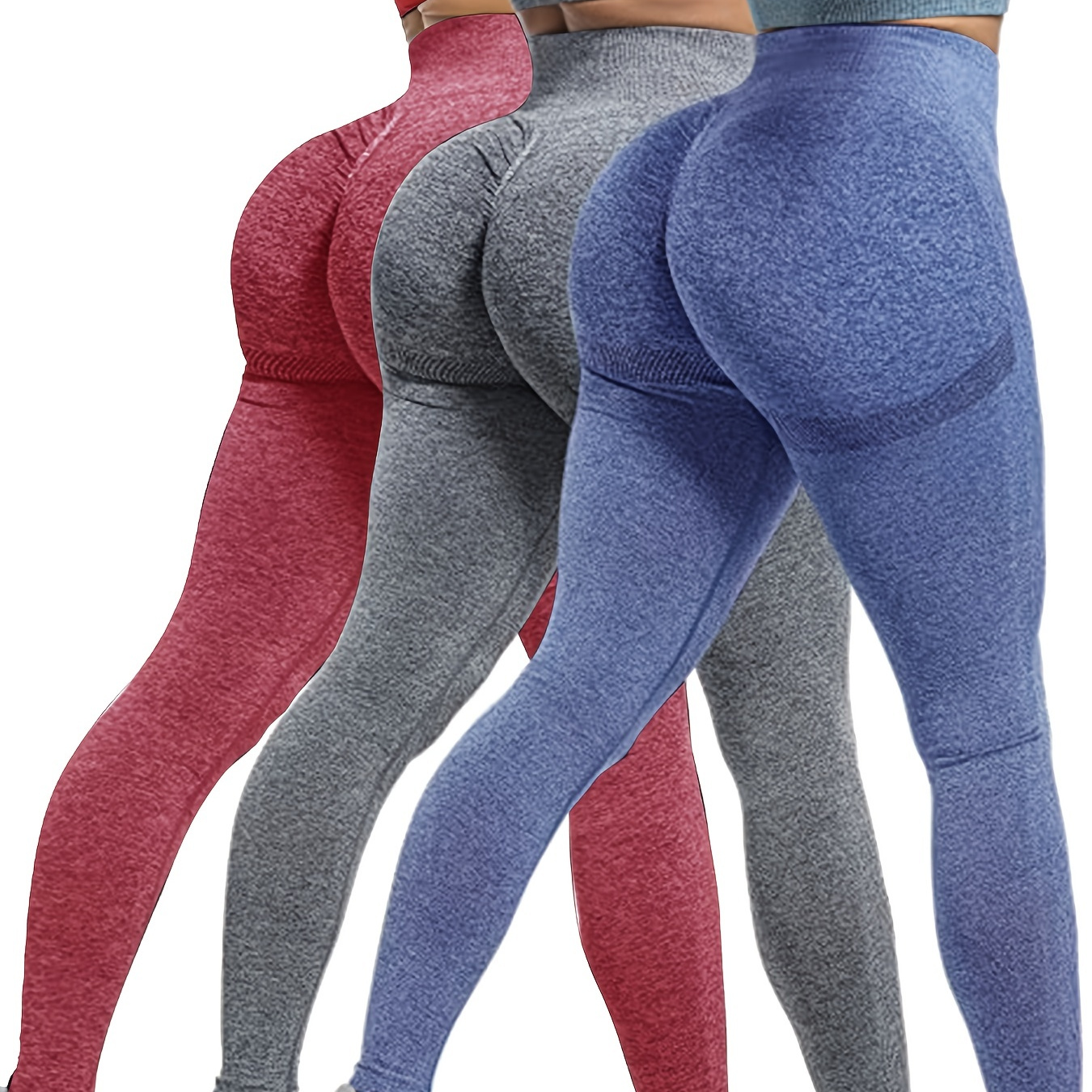 

3pcs Seamless Solid Color High Waist Fitness Pants, High Elastic Butt Lifting Sports Tight Yoga Leggings, Women's Activewear