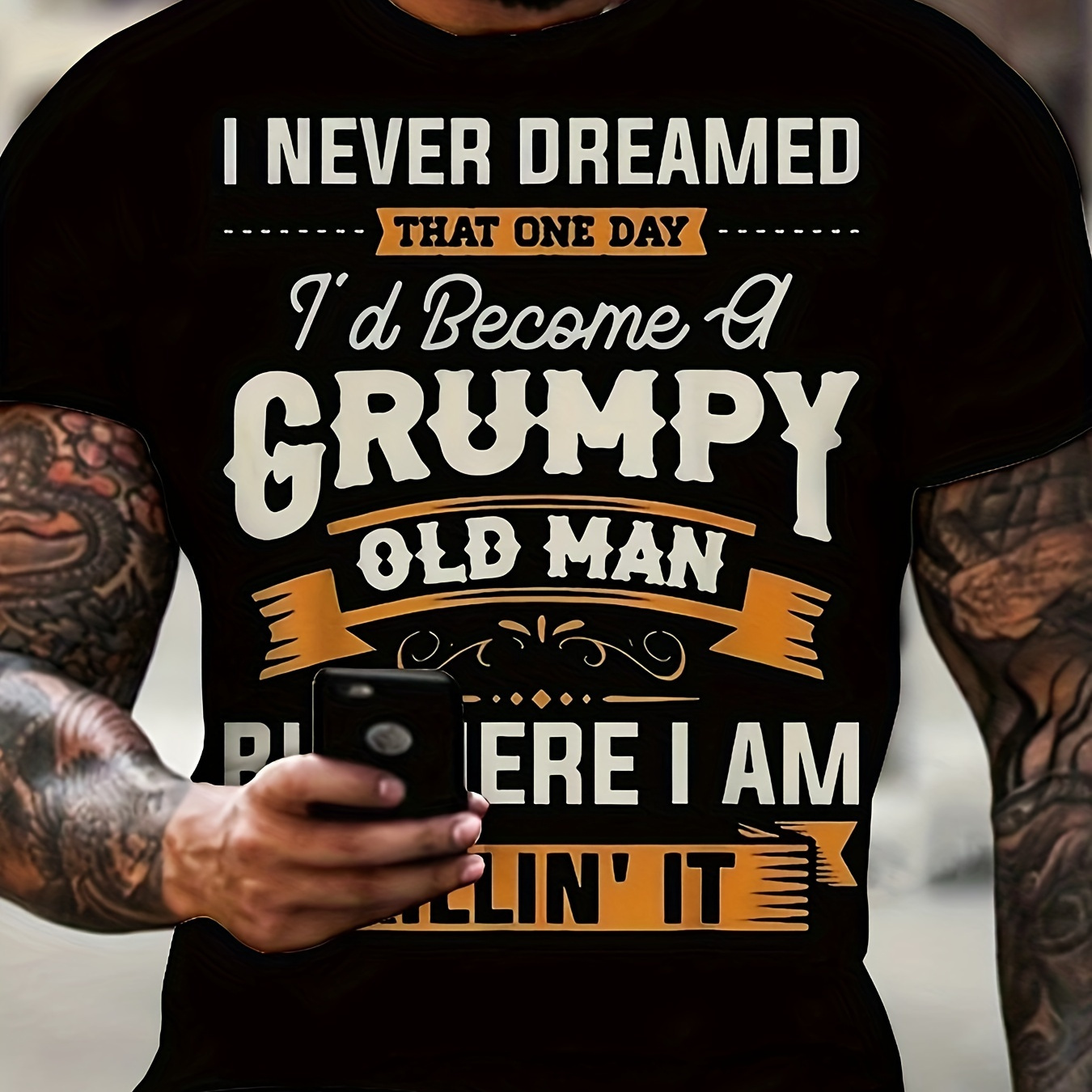 

Plus Size Men's " Old Man" Graphic Print T-shirt For Summer, Stylish Casual Short Sleeve Tees