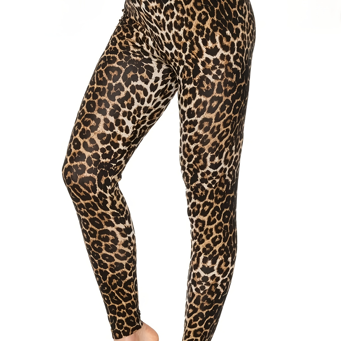 

Sleek , Women's Leopard Print Skinny Leggings, 100% Polyester Knit Fabric, Stretchy Fitted Pants For Spring/summer