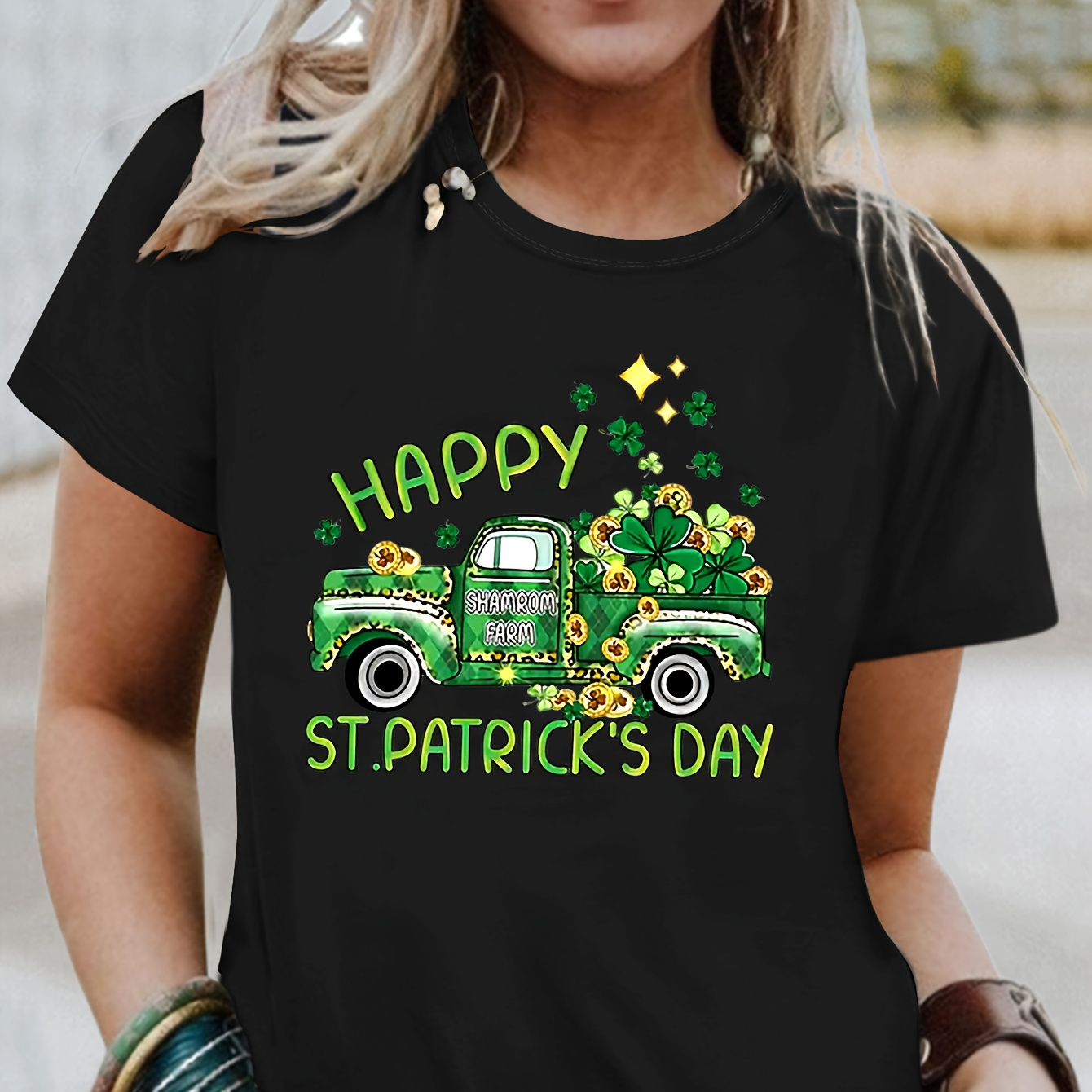 

St. Patrick's Day Graphic Print T-shirt, Short Sleeve Crew Neck Casual Top For Summer & Spring, Women's Clothing