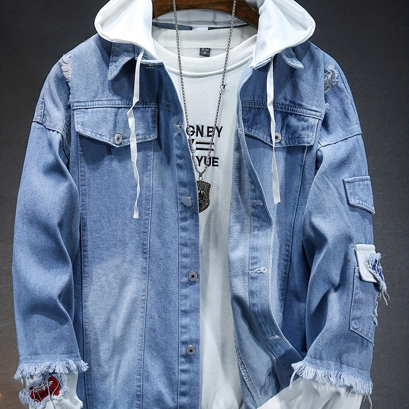 Denim Men's Jacket Hoodies Embroidery Pattern Coat Jackets Hipster Windbreaker Jean Hooded Coats Streetwear Jacket