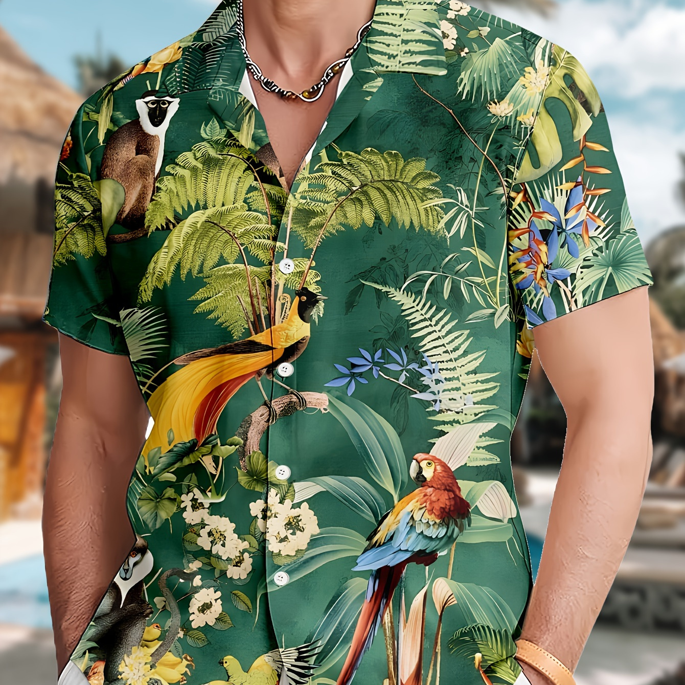 

Men's Trendy Hawaiian Lapel Collar Graphic Shirt With Stylish Print For Summer Beach, Pool And Resort, Comfort Fit