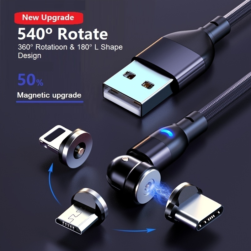 Cable de carga magnético USB-C de 1 metro con enchufe giratorio de 540 ° -  2.4A