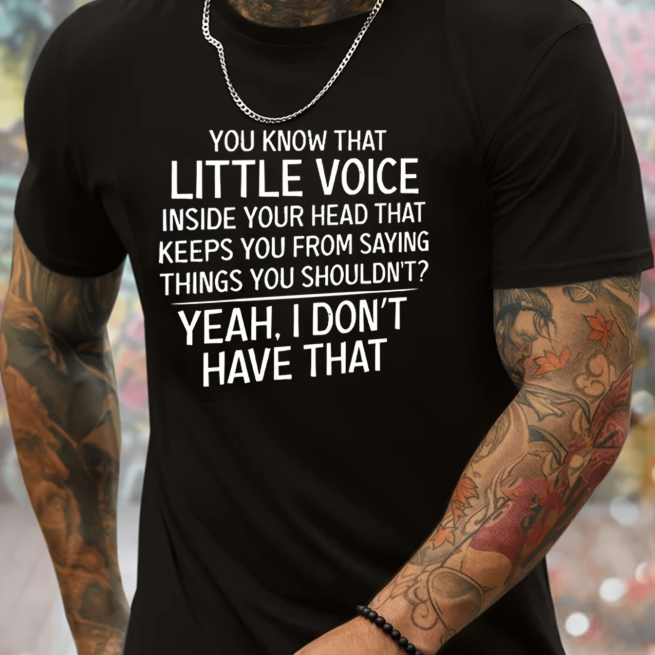 

You Know That Little Voice I Don't Have That Print Men's Round Neck Short Sleeve Tee Fashion Regular Fit T-shirt Top For Spring Summer Holiday