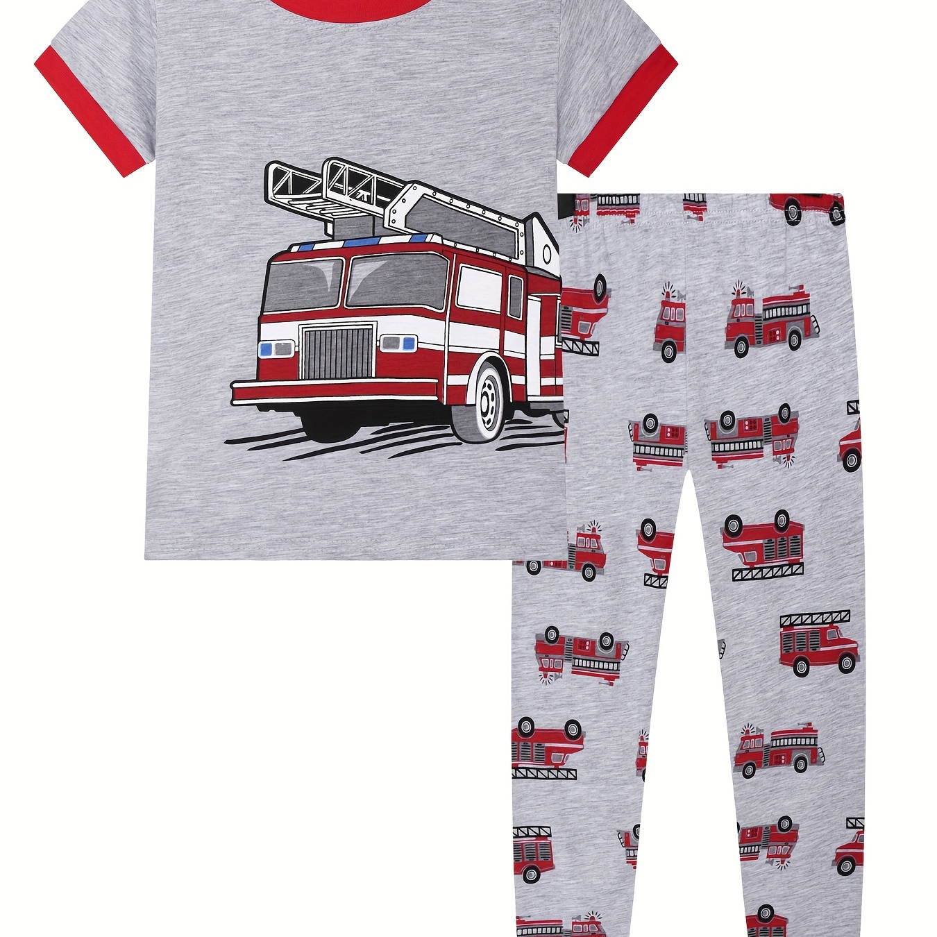 

Ensemble Pyjama Garçon Avec Motif Camion De Pompier, Comprenant Un T-shirt À Manches Courtes Et Un Pantalon Assorti Pour L'intérieur, Vêtement D'intérieur Pour Garçon