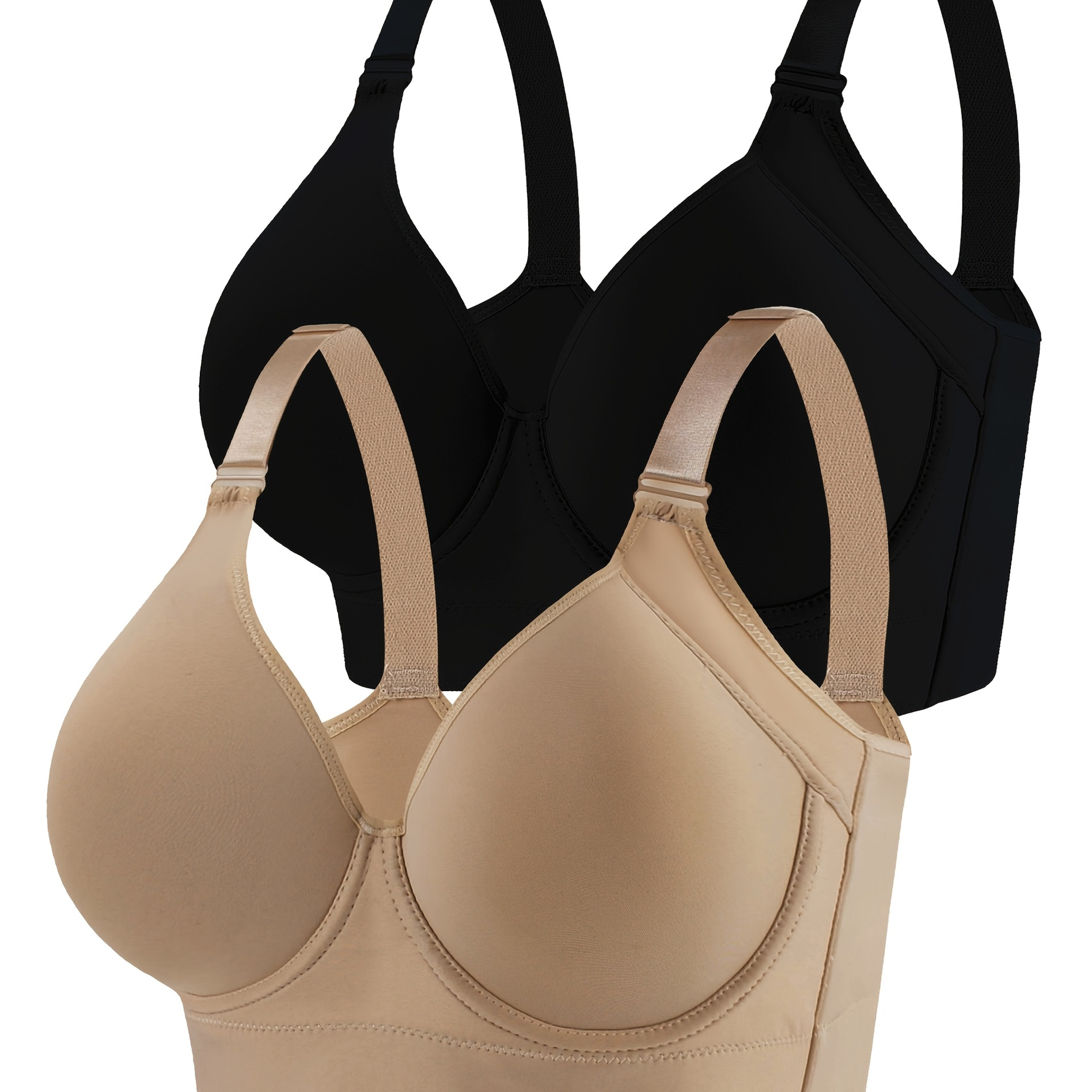 

2pcs Invisible Bra With Steel Ring High Support Anti-sagging Sports Deep V-neck Bra