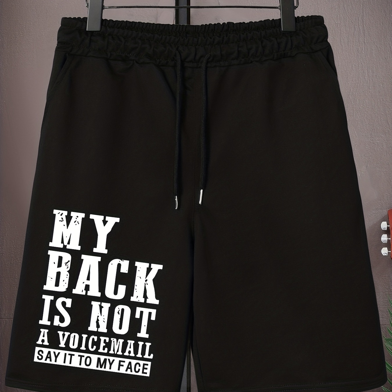 

Men's Plus Size Drawstring Shorts, ''my Back Is Not...'' Print Oversized Elastic Short Sports Pants For Big And Tall Guys, Spring & Summer Wear