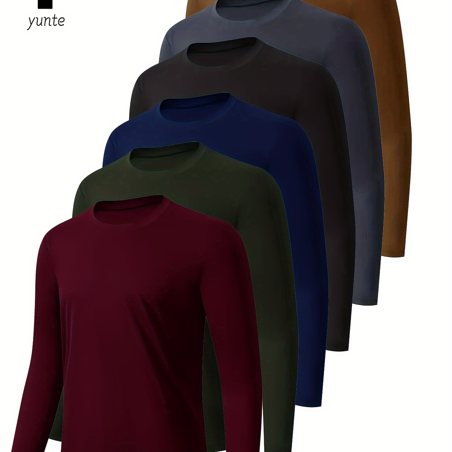 

6-color 6pcs Set Red - Army Green - Navy Blue - Black - Gray - Khaki Men' Long Sleeve Round Neck Shirt, Quick-drying Top, Fitness Sports Suit, Casual Outdoor Sports Suit, Fitness Suit