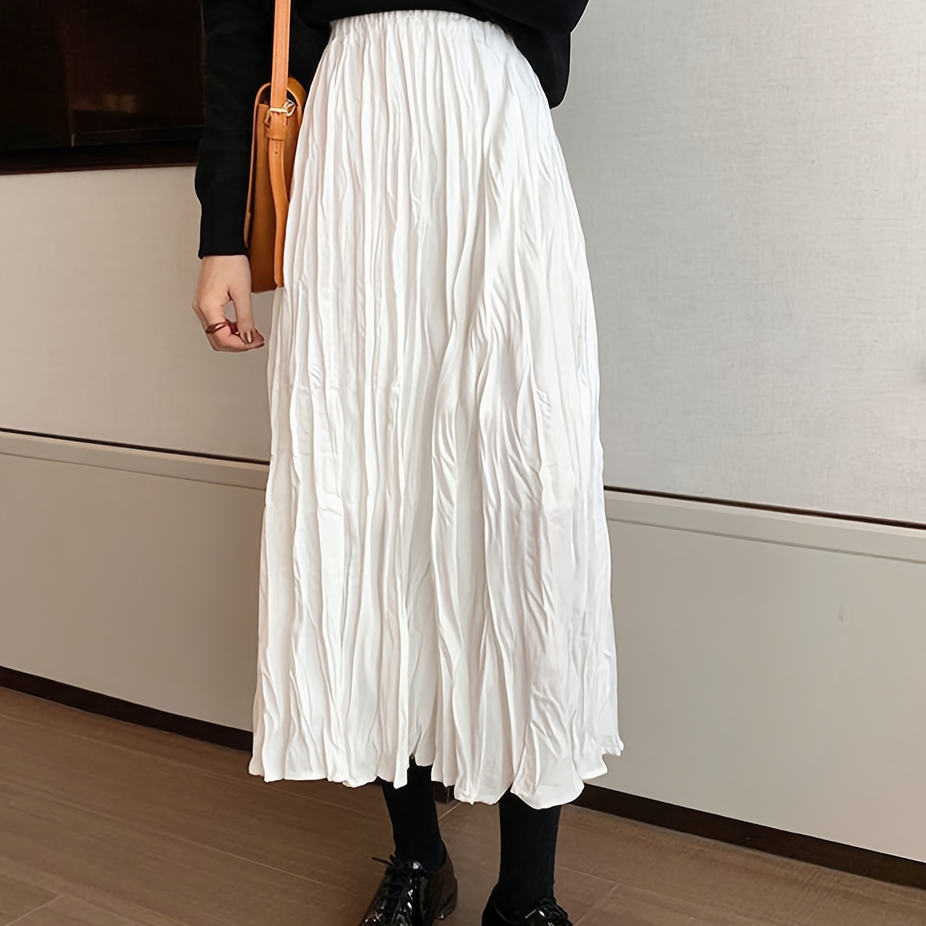 

Solid Color Textured Skirt, Casual Medium-length Summer Skirt, Women's Clothing