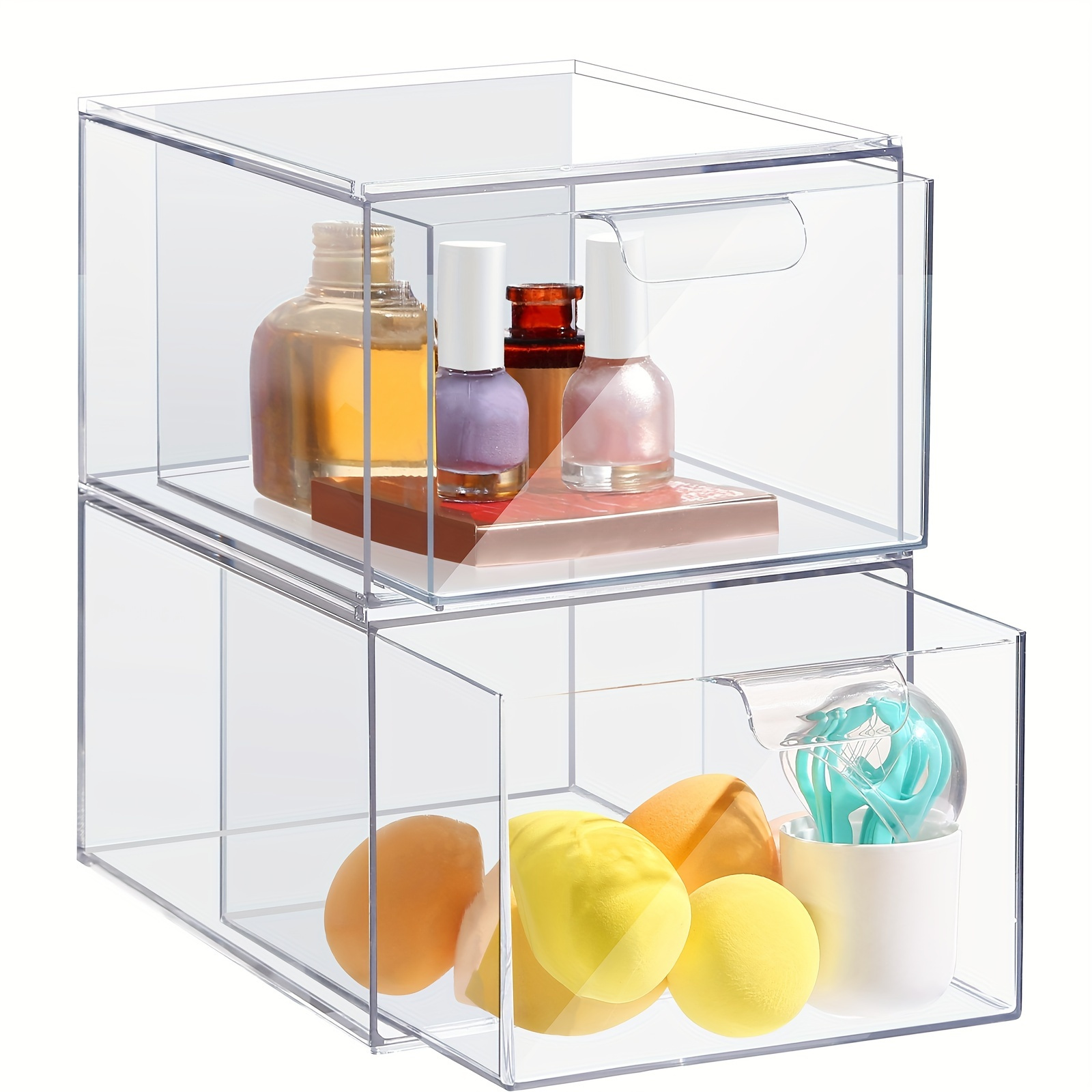

2pcs Stackable Clear Drawer Organizer For Bathroom And Under Sink Storage - Acrylic Multi-purpose Bins For Cosmetics, Makeup, And Nail Art
