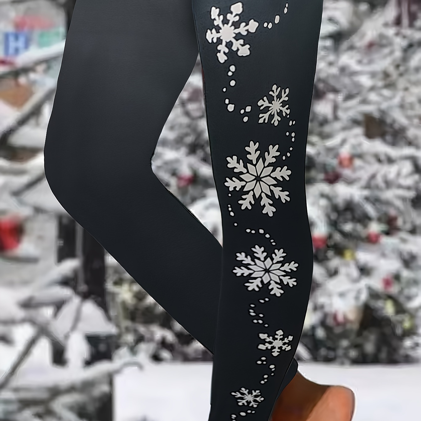 

Léggins grande taille à imprimé flocons de neige, leggings décontractés extensibles à taille haute pour le printemps et l'été, vêtements grande taille pour femmes