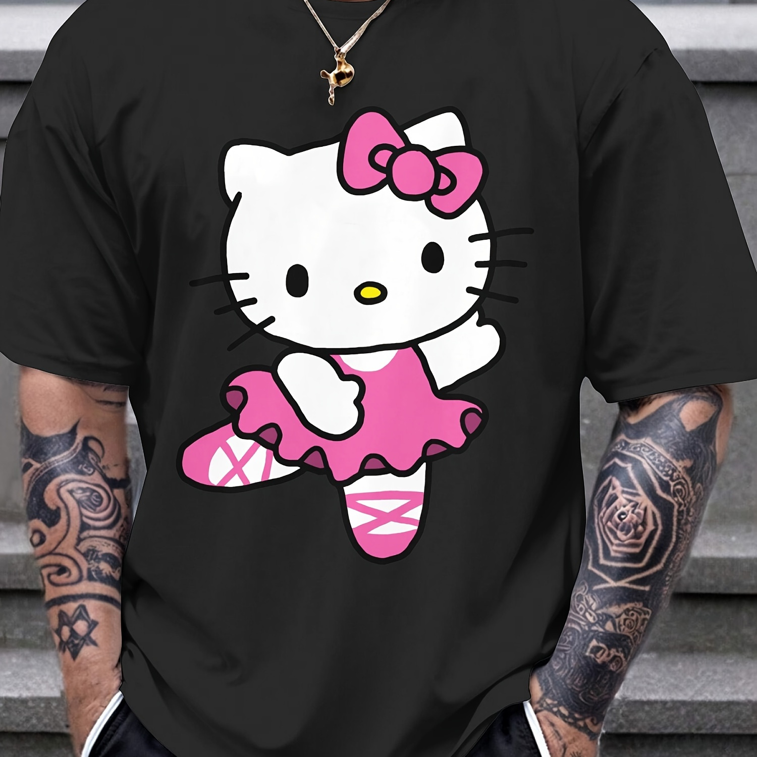 

Hello Kitty Cute T-shirt Men's Pure Cotton Single-sided Printed Round Neck (sanrio Official Authorization)