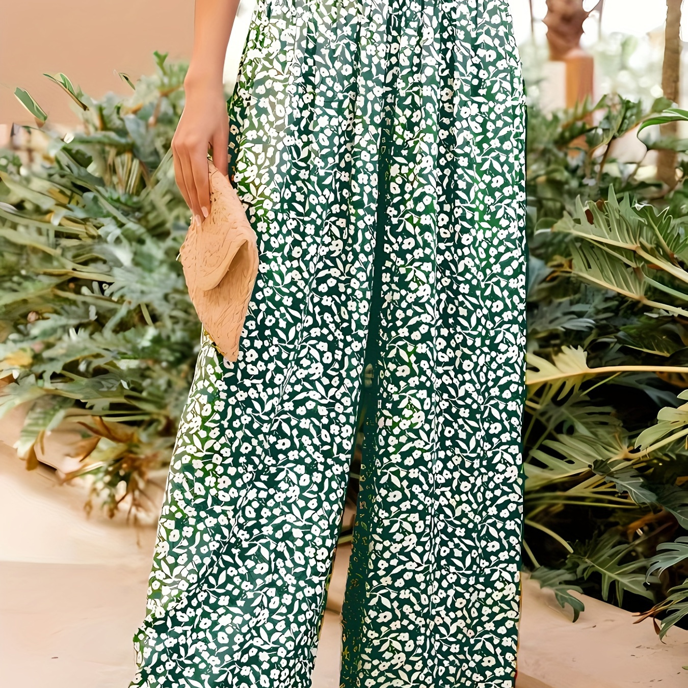 

Ditsy Print Smocked Waist Wide Leg Pants, Casual Pants For Spring & Summer, Women's Clothing