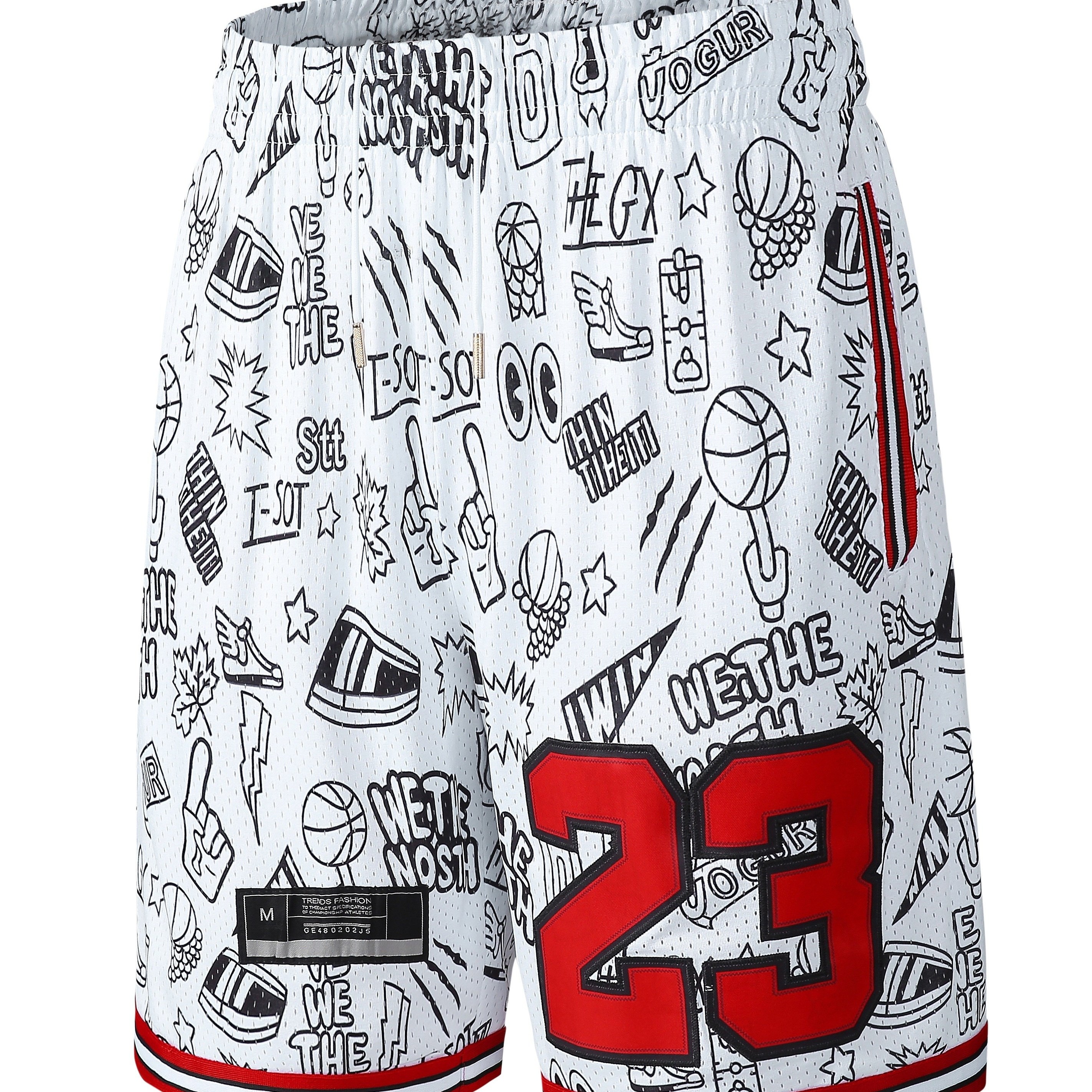 

Men's Polyester Basketball Shorts With Pockets, Embroidered 23, Sports Track Shorts With Slight Stretch, Injection Print, Spring/fall - Regular Shorts For Adults