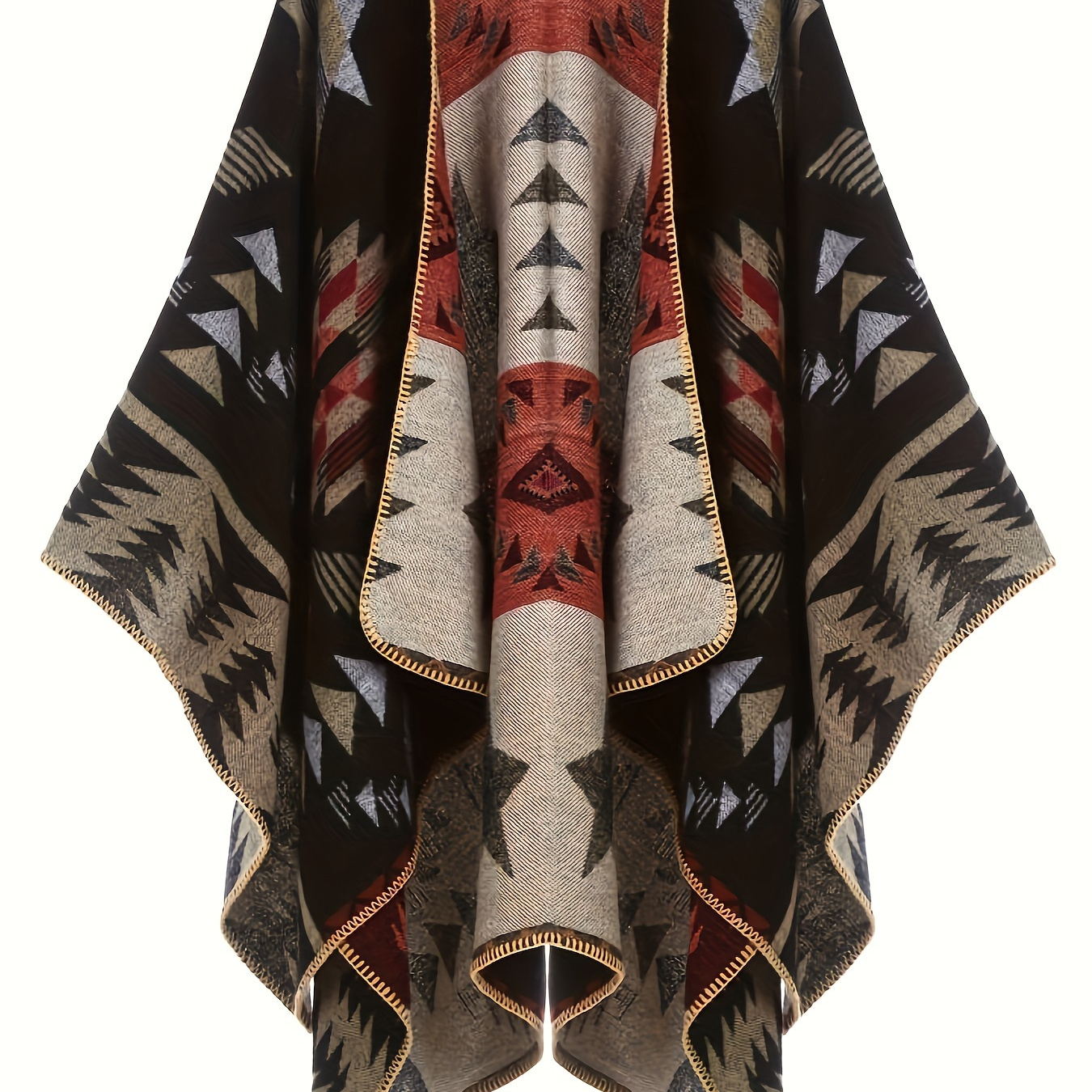 

Plus Size Boho Coat, Women's Plus Aztec Print Batwing Sleeve Open Front Asymmetric Hem Shawl Cape Coat