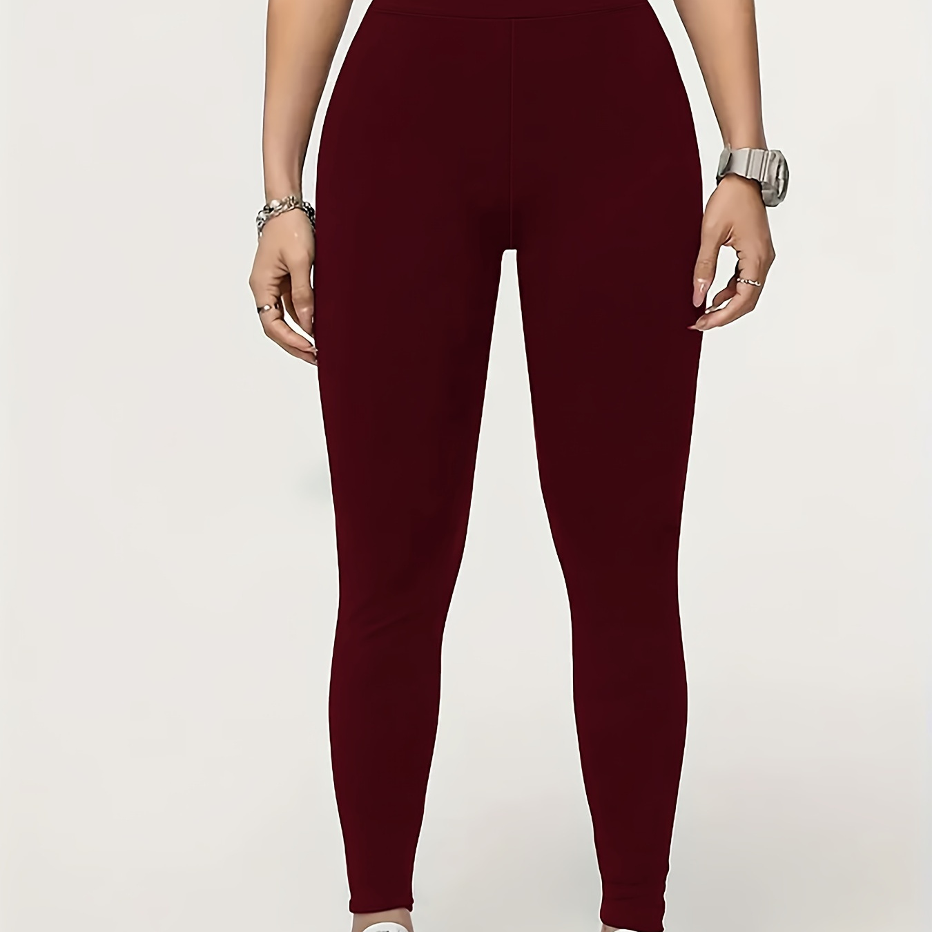 

Women's High-waist Burgundy Stretch Leggings - Ultra Comfortable, All- Stretch, Machine Washable, Quick Dry & Breathable - Yoga, Fitness, Casual Wear