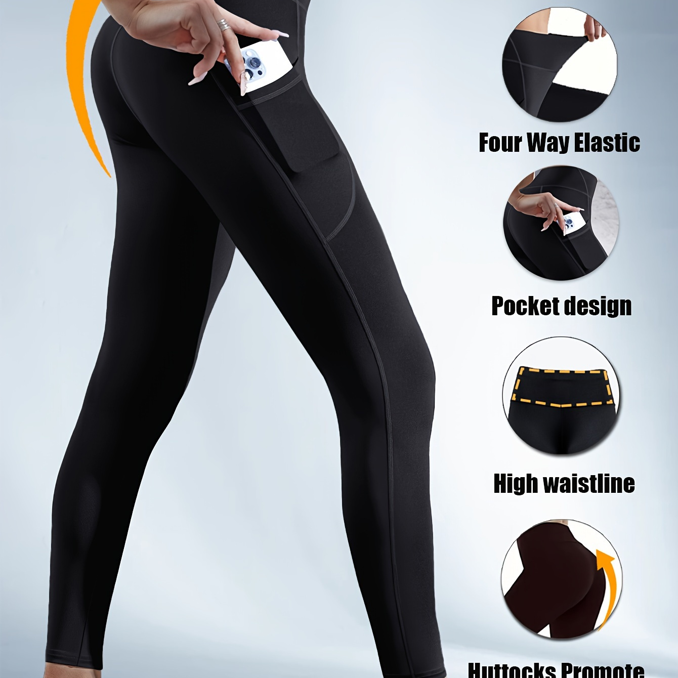 

Pantalon de tricoté de unie , taille , du ventre, élasticité, leggings, poches latérales, absorption de .