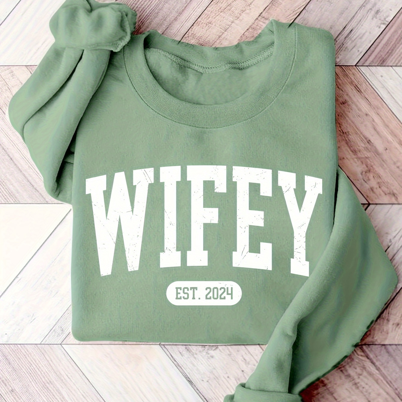 

Wifey Print Pullover Sweatshirt, Casual Long Sleeve Crew Neck Sweatshirt For Fall & Winter, Women's Clothing