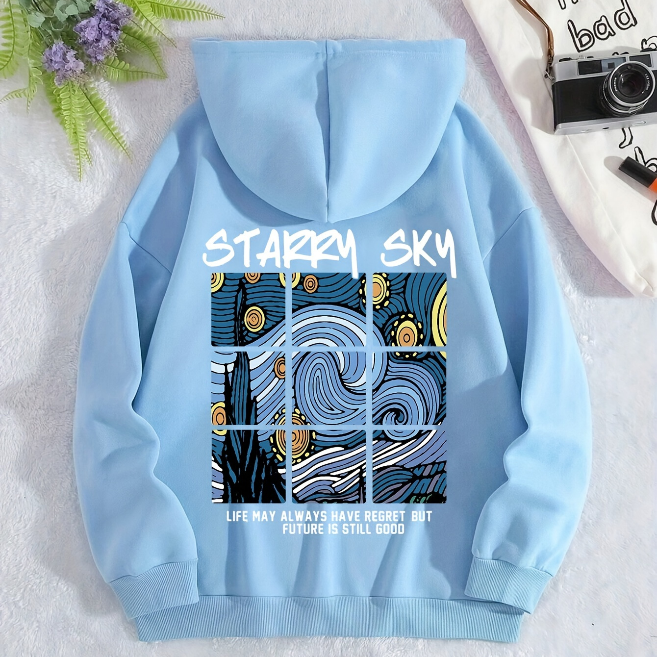 

Drawing Print Kangaroo Pocket Hoodie, Drawstring Casual Hooded Sweatshirt For Winter & Fall, Women's Clothing