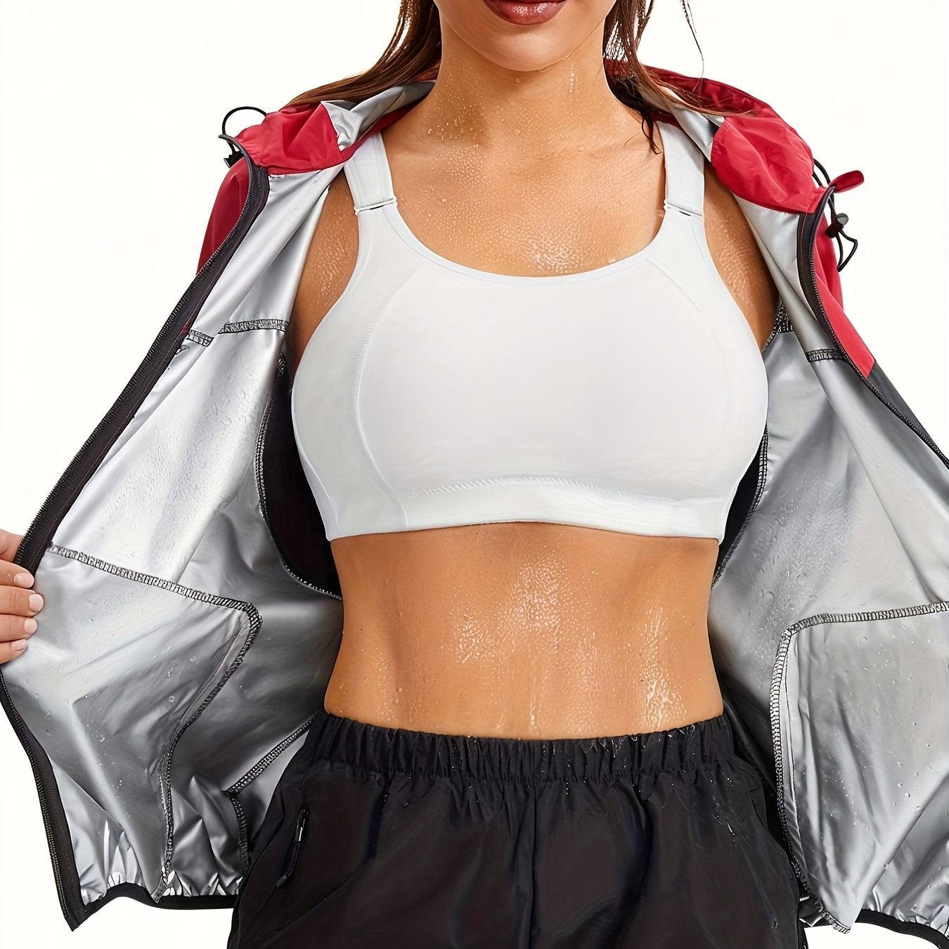 Hooded Sauna Jacket Long Large Sleeves Tummy Control - Temu