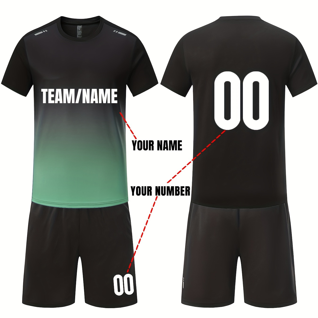 

2pcs Men's Customizable Name & Number Print Short Sleeve T-shirt + -ord Soccer Jersey, Quick-drying Breathable Training Badminton Sports Clothing