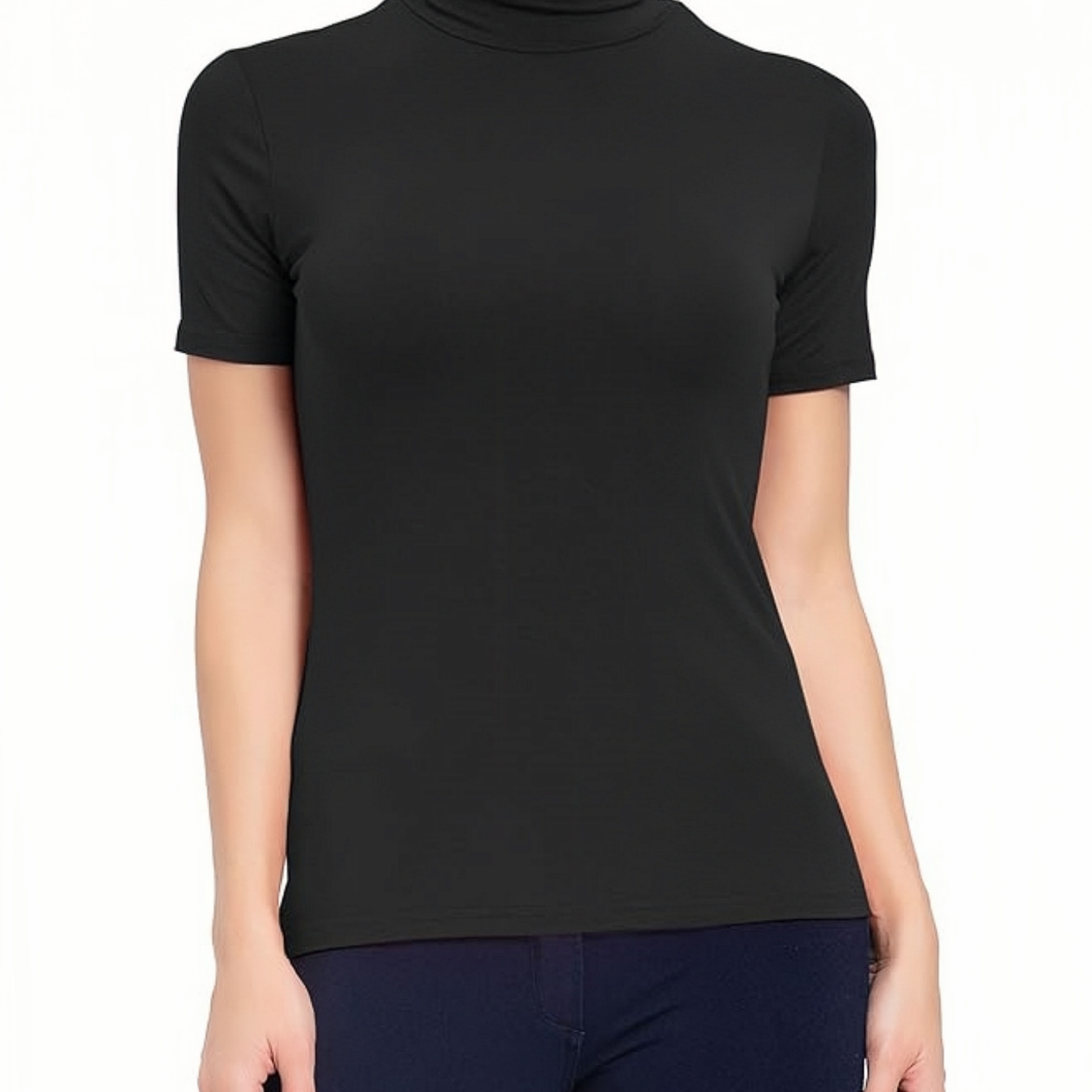 

Solid Turtleneck Slim T-shirt, Versatile Short Sleeve T-shirt For Spring & Summer, Women's Clothing