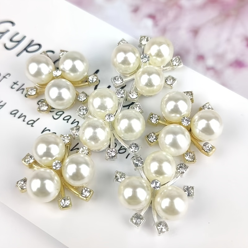 

10pcs 3 Pearls Flower Core Heart Diy Jewelry Bow And Wind Flower Heart Handmade Hair Accessories Clothes Shoes Decoration Accessories