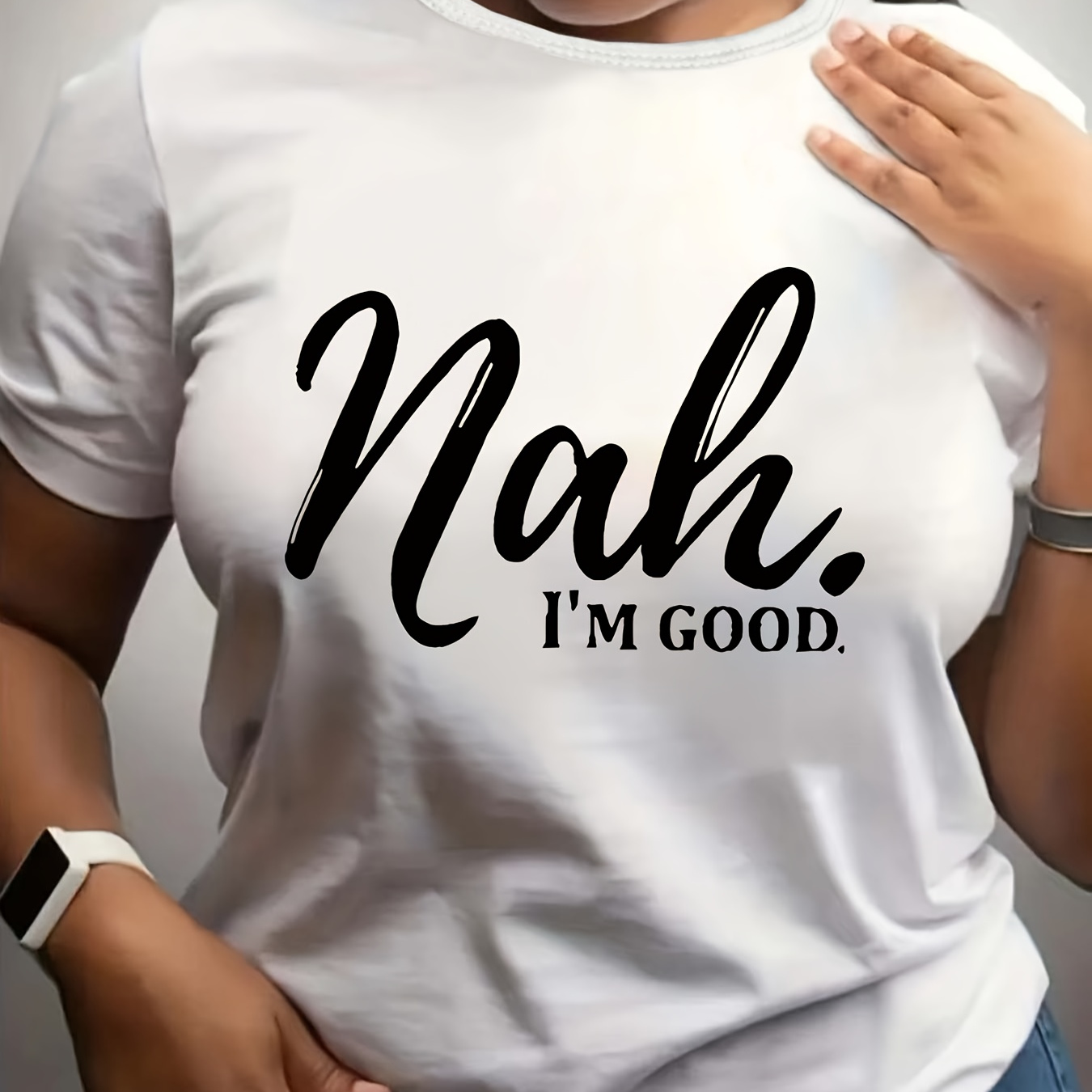 

Plus Size Women's "nah... " Graphic Tee - Vibrant Orange, Stretchy Polyester , Short Sleeve, Round Neck - Machine Washable, Ideal For Spring/summer/fall