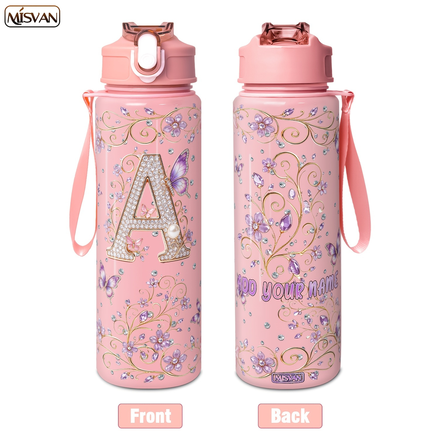 TEMU 1pc, Bouteille d'eau personnalisée avec nom, 750 ml/25 oz. Motif de lettres/Étanche à une pression/Grande capacité pour le fitness, le cyclisme,