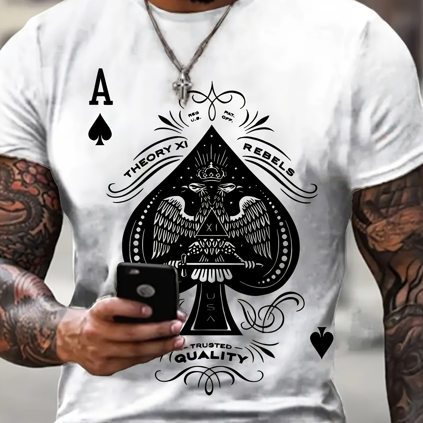 

Spade A Printed T-shirt Men's Casual Style Summer And Autumn Slightly Elastic Round Neck T-shirt