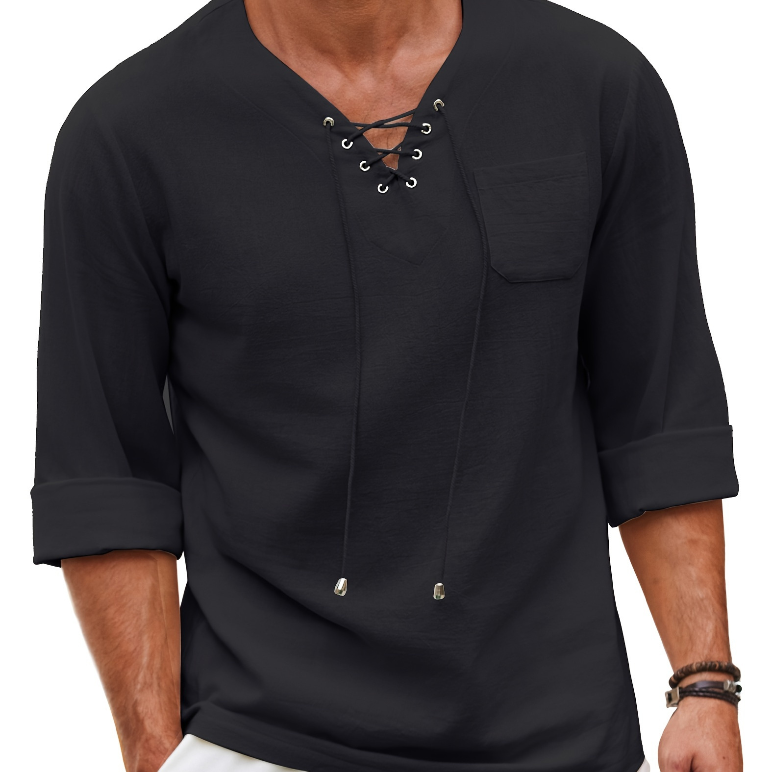 

Mens Linen Beach Tee Shirts Cotton V Neck Long Sleeve Tunic Big And Tall Yoga Shirt