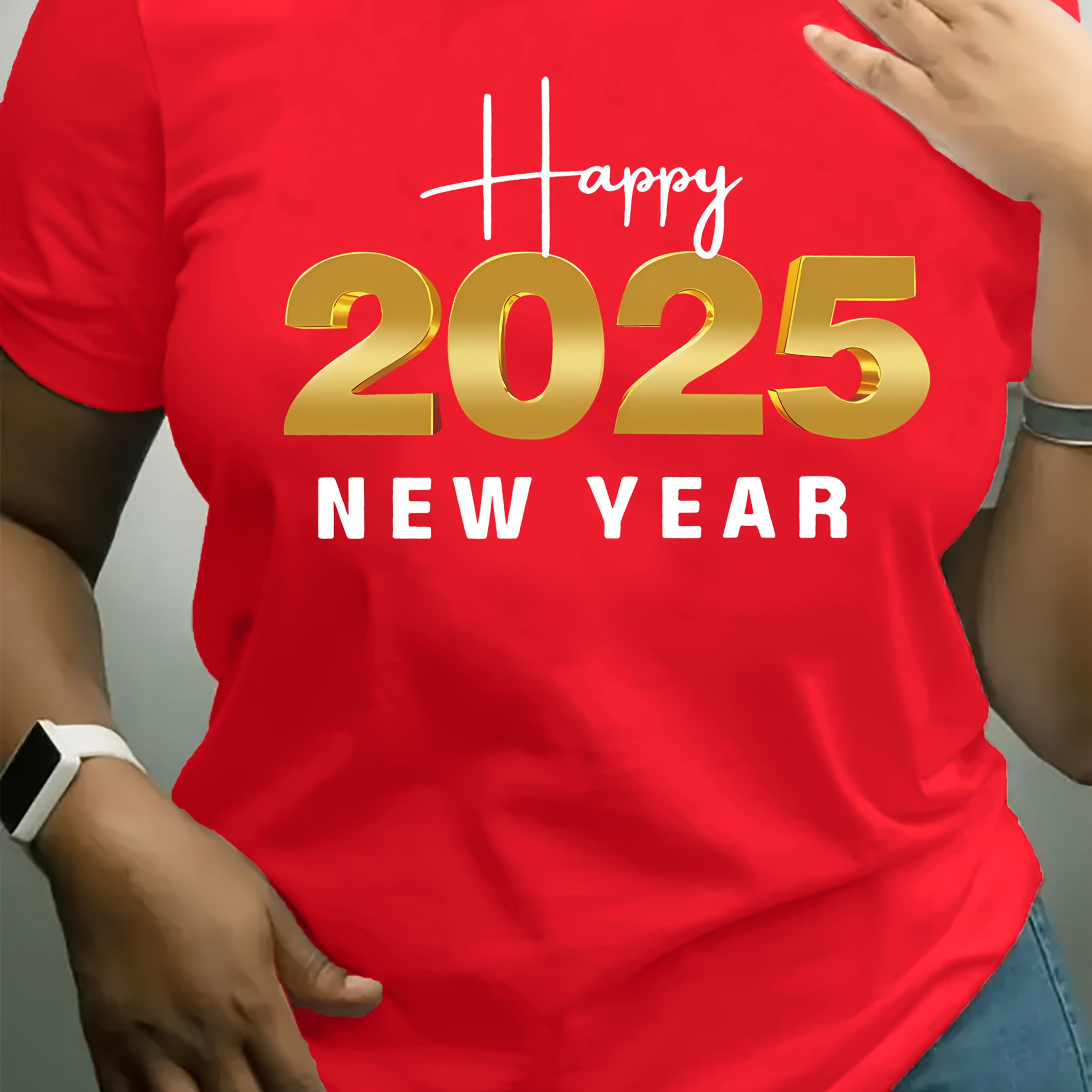 

Happy New Year 2025 Graphic Tee - Women's Casual Crew Neck Short Sleeve Top, Breathable Polyester, Machine Washable -