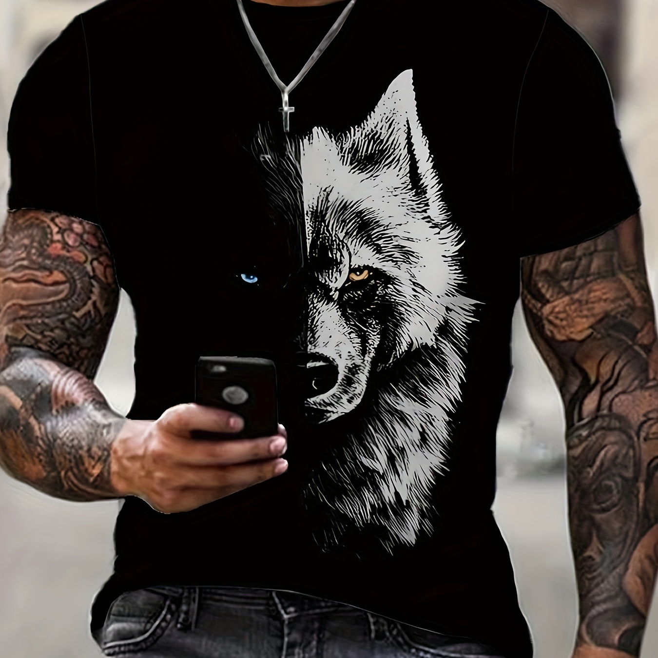 

Wolf Creative 3d Print Stylish T-shirt For Men, Casual Summer Top, Comfortable And Fashion Crew Neck Short Sleeve, Suitable For Daily Wear