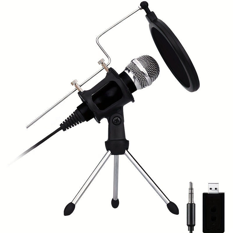 Microphone professionnel 3.5mm avec trépied, Microphone à condensateur de  bureau, pour PC portable, téléphone, tablette, jeu, chant, réunion vidéo