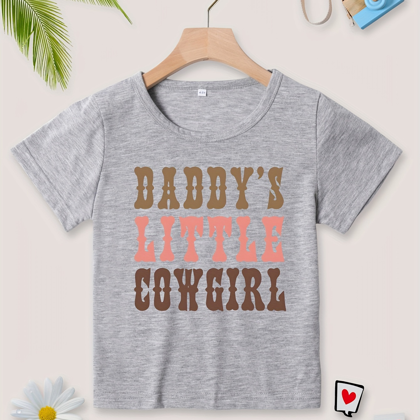 

daddy's Little Cow Girl" Print T-shirt For Girls, Casual Short Sleeve Top, Girl's Clothing For Summer
