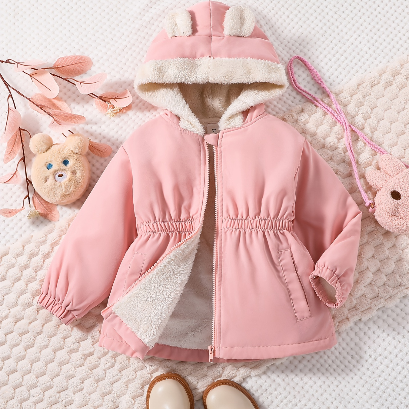 Little Girls Plush Fleece Liner Ears Design Zip Hooded Coat - Temu Austria