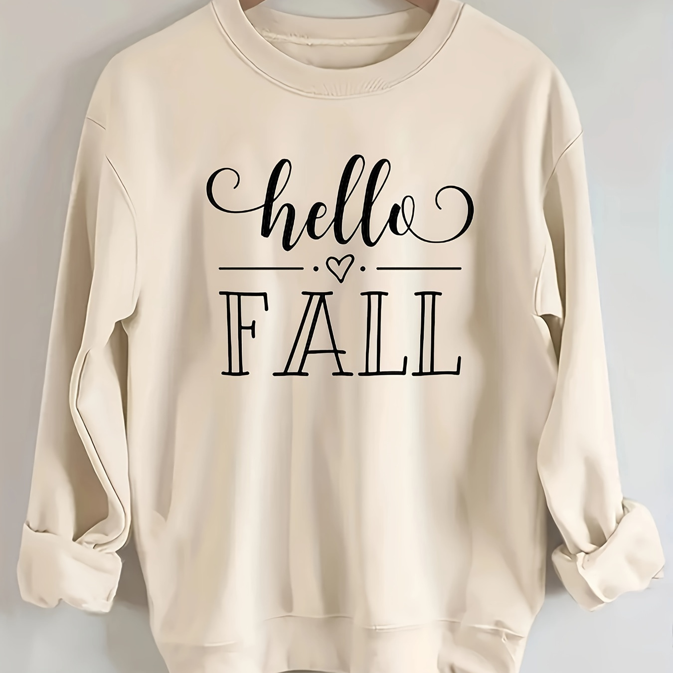 

Hello Fall Print Pullover Sweatshirt, Casual Long Sleeve Crew Neck Soft Comfy Sweatshirt For Spring & Fall, Women's Clothing