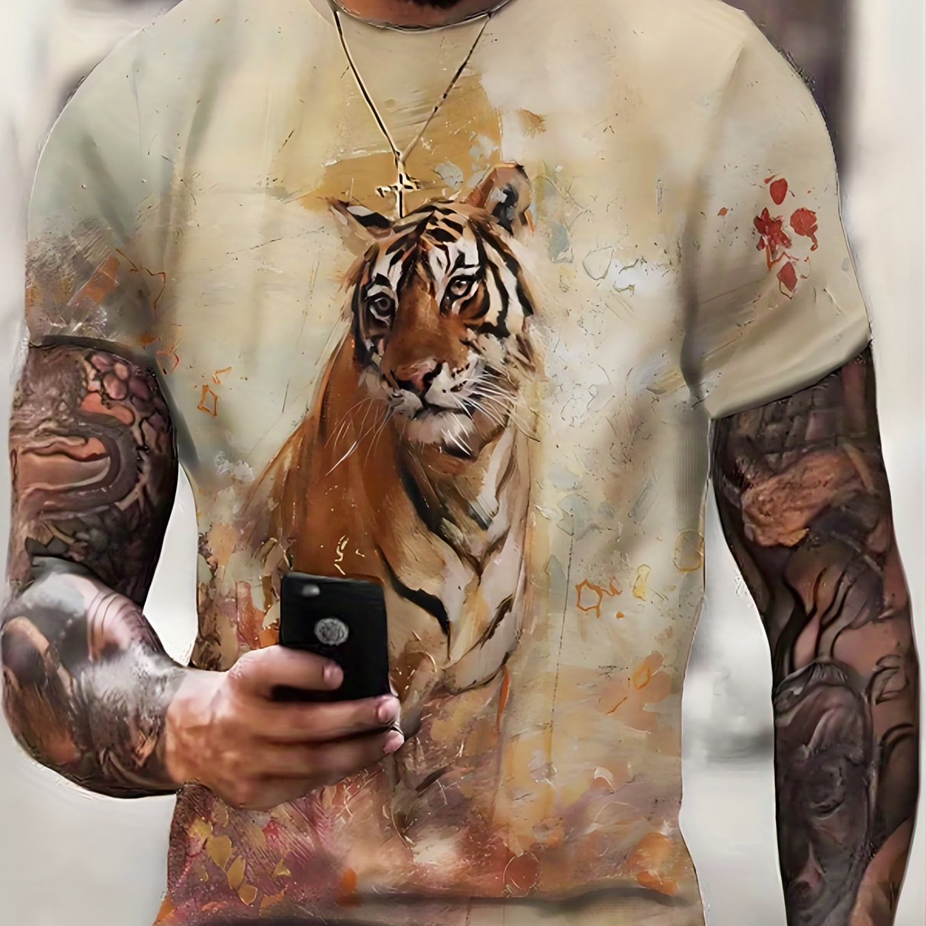 Camisetas en torno al cuello divertidas con estampado de tigre 3D