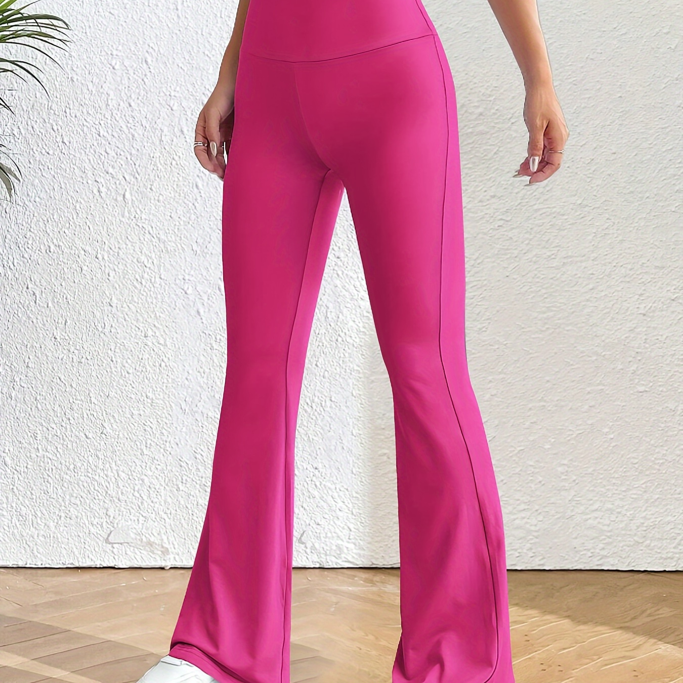 

Elegant High-waist Flare Pants, Polyester Spandex , Solid Color, Machine Washable - All