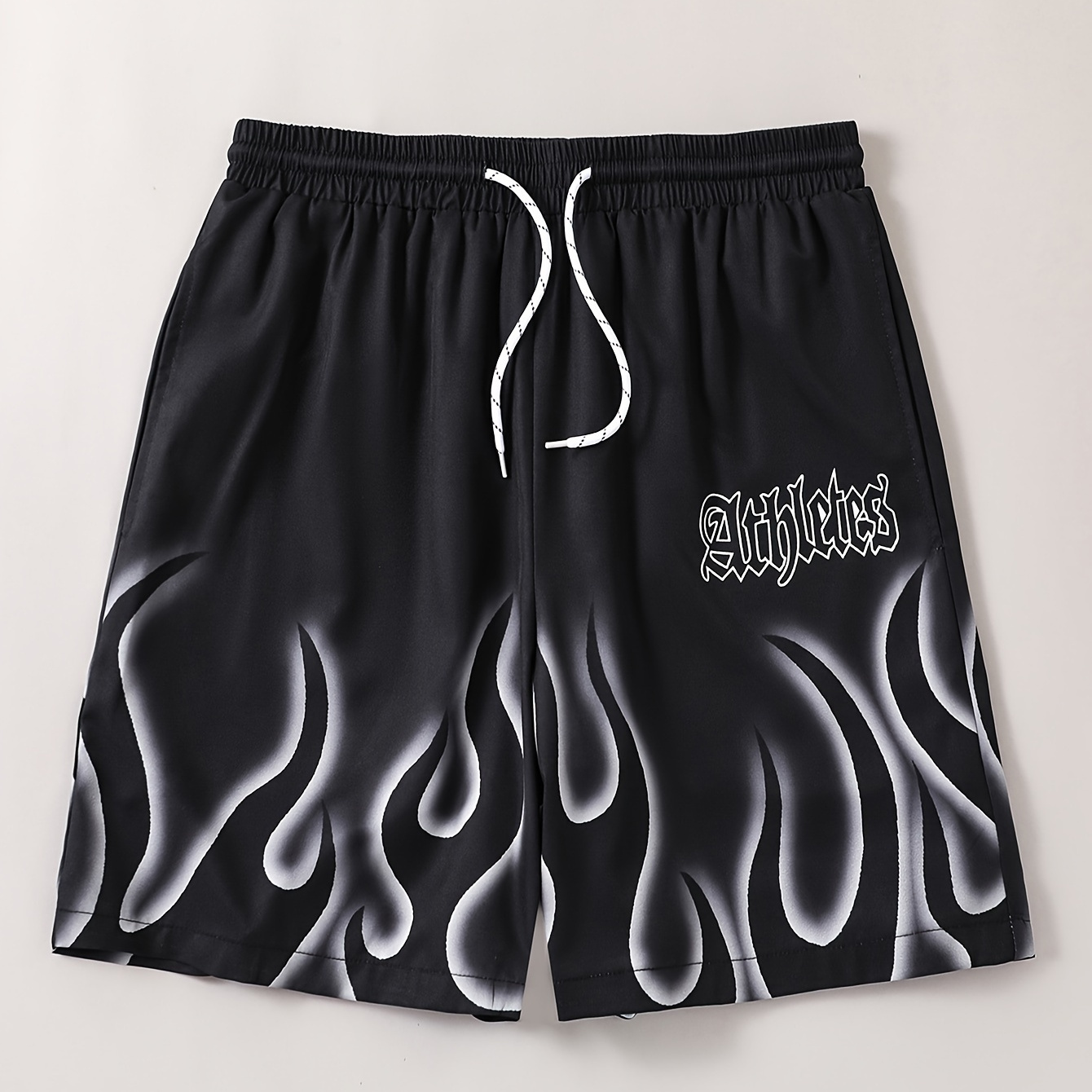 

Flame Pattern Active Shorts, Men's Casual Waist Drawstring Comfy Shorts