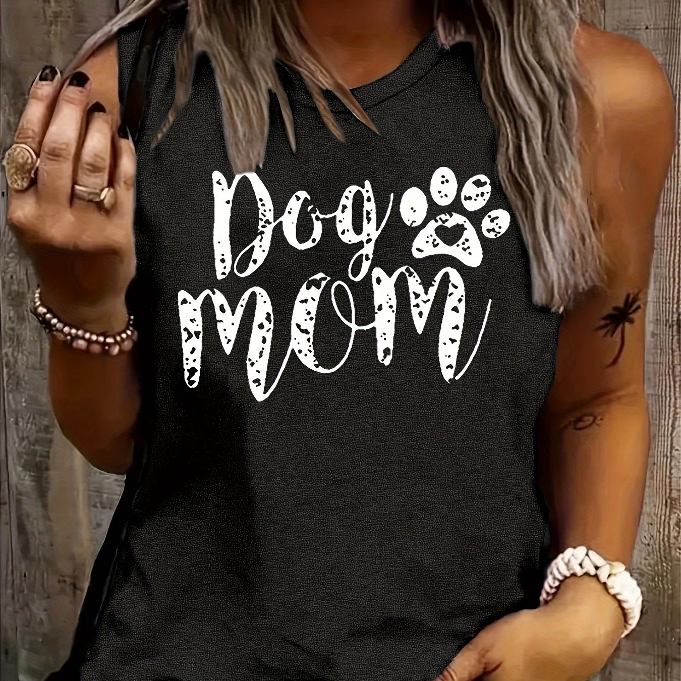 

Dog Mom Print Tank Top, Casual Crew Neck Tank Top For Summer, Women's Clothing