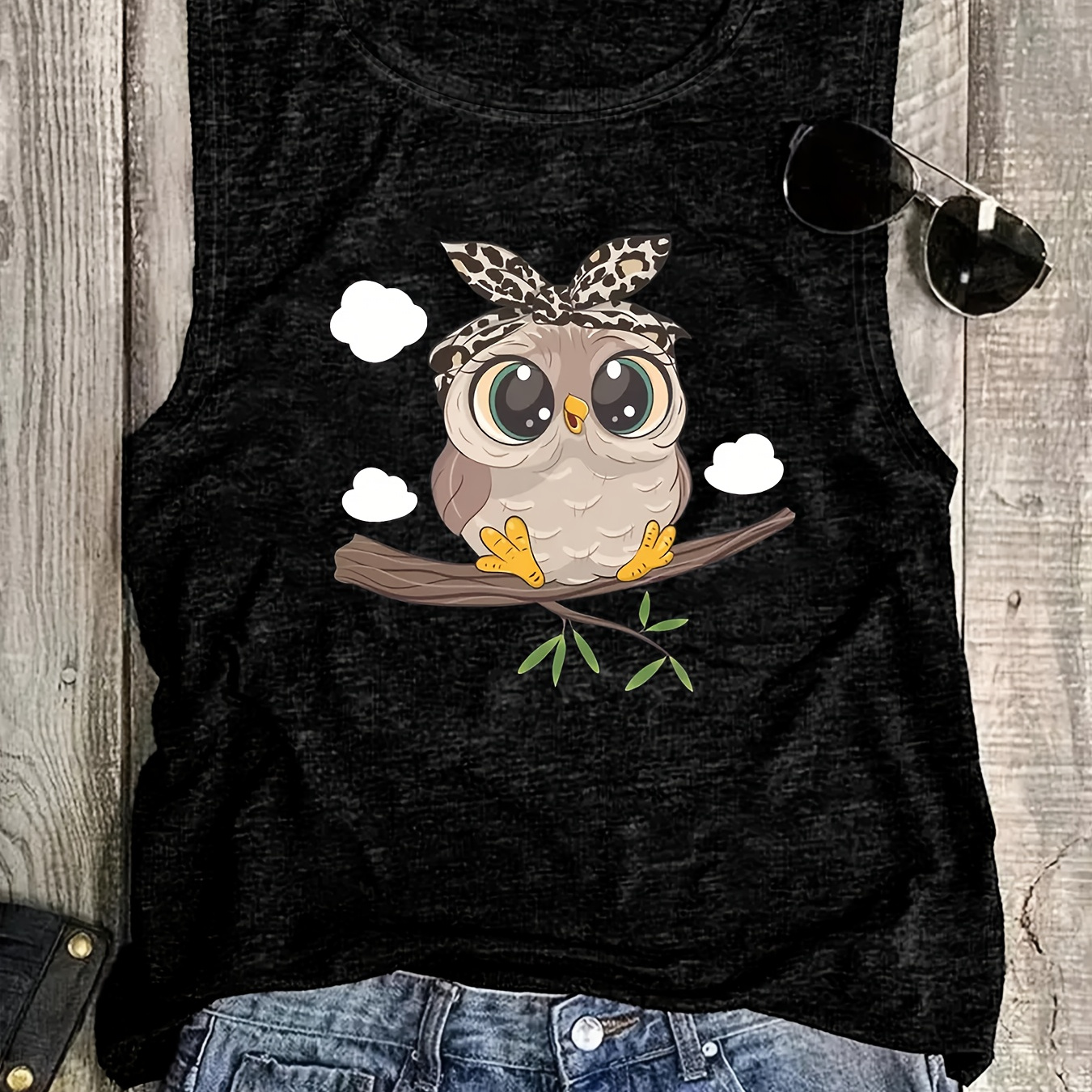 

Animals Graphic Print Tank Top, Sleeveless Casual Top For Summer & Spring, Women's Clothing